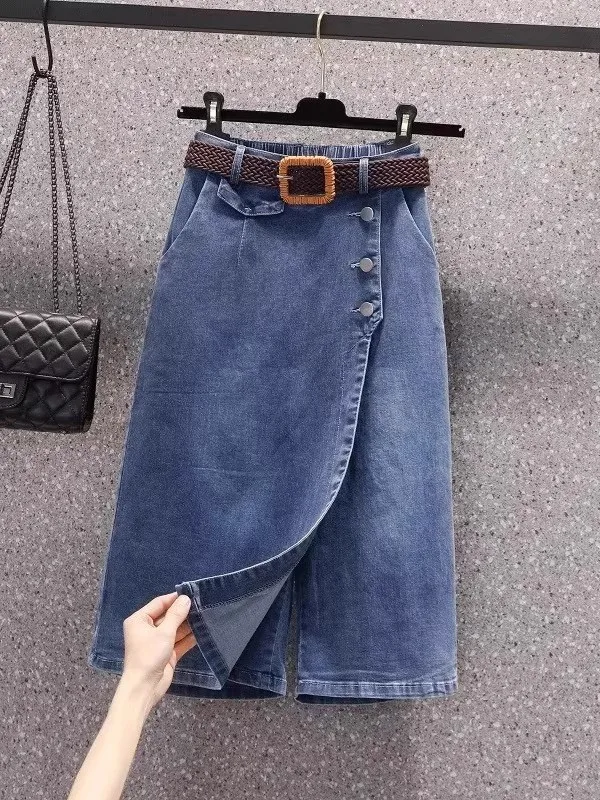 

Summer Loose Wide Leg Jeans Skirt High Waist ort Pants Thin Material Seven-Foot Pants Commute Sle A-Line Skirt Midi Dr
