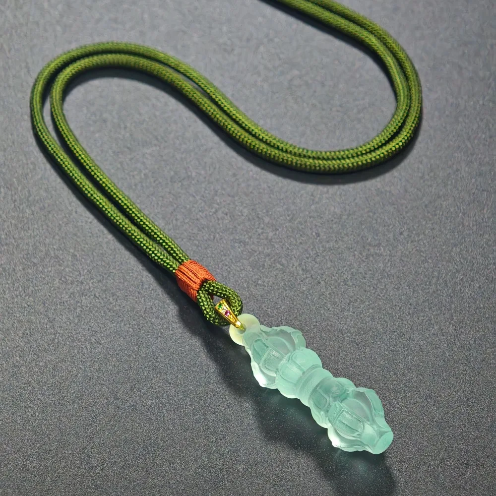 Chinese Style Lucky Colored Glaze Vajra Pestle Pendant Unisex Couple Necklace Sweater Chain Amulet Jewelry Multi Color Options