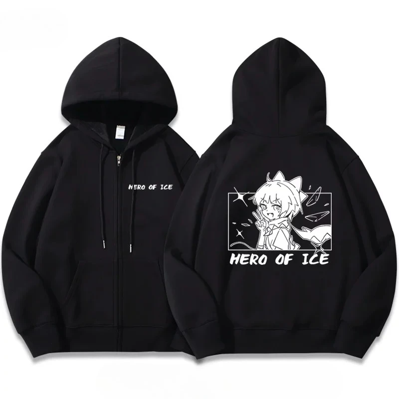 Anime TouHou Project Hero of Ice Cirno Zip Up Hoodies Women Men High Quality Fashion Long Sleeve Zipper Sweatshirts