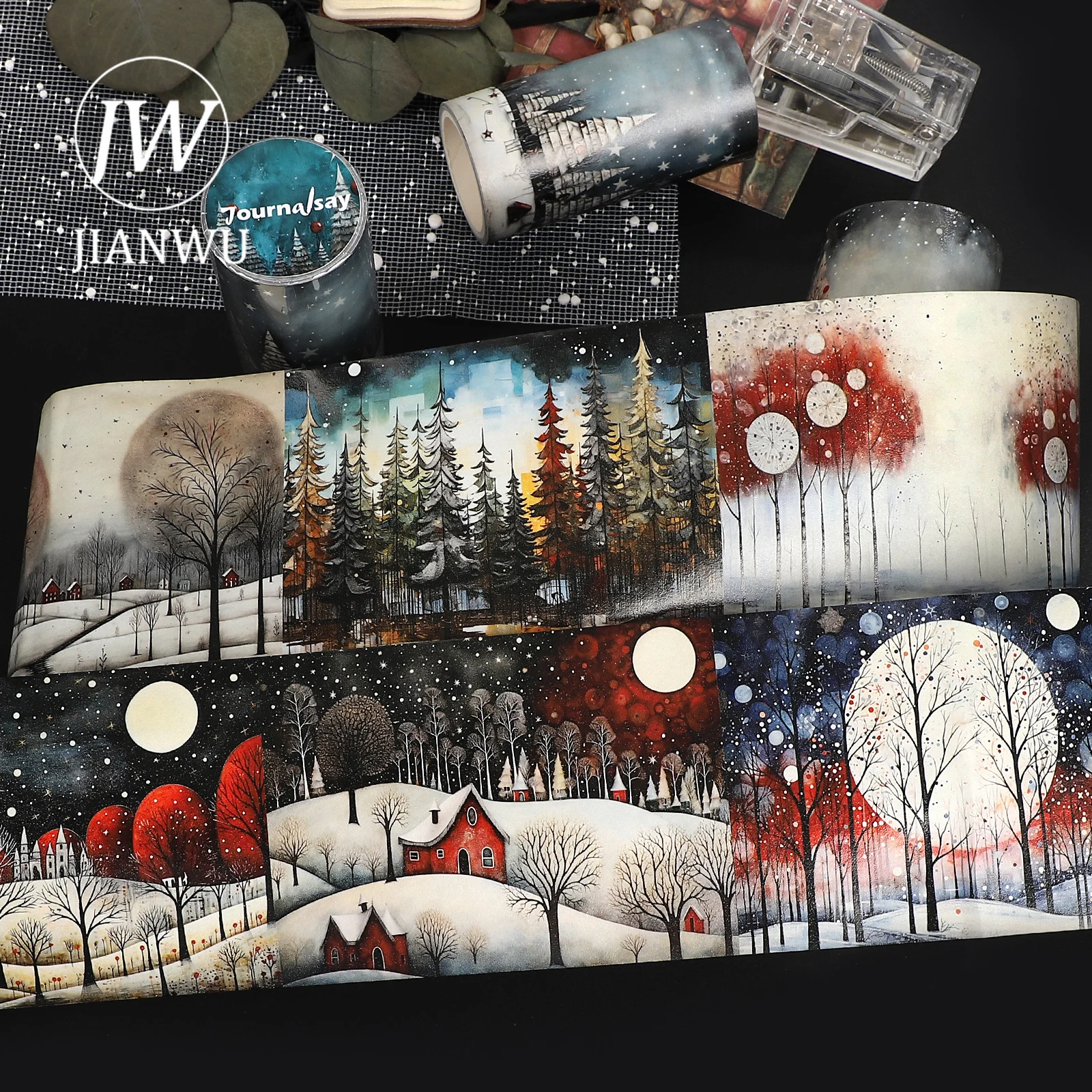 JIANWU 80mm * 204cm Vintage Fantastico Natale Albero di neve Paesaggio Materiale Collage Washi Nastro Creativo FAI DA TE Ufficiale di Cancelleria