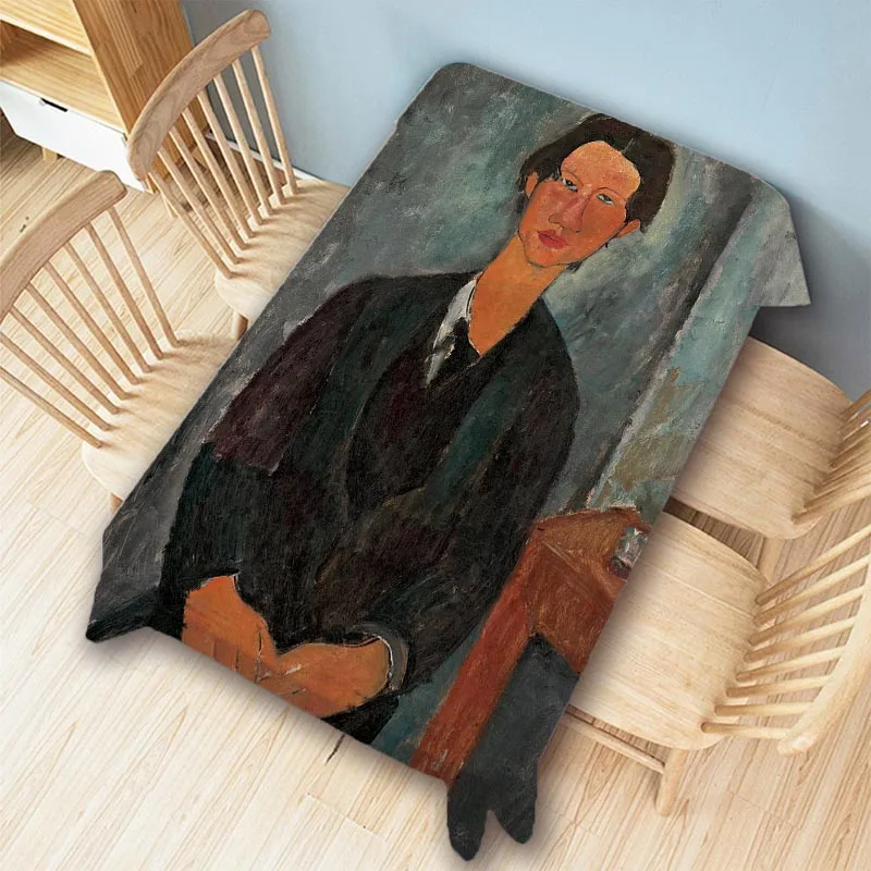Modigliani Italian Artist Abstract Surrealism Portrait Oil Painting Wall Tapestry Water Resistant Cotton Linen Table Cloth Cover