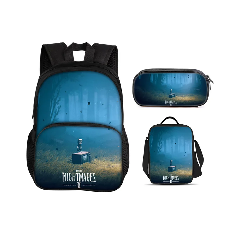 Little Nightmares Round Front Bag Backpack Pen Bag Ice Bag 3Pcs Set Cartoon Print Male and Female Students School New Style