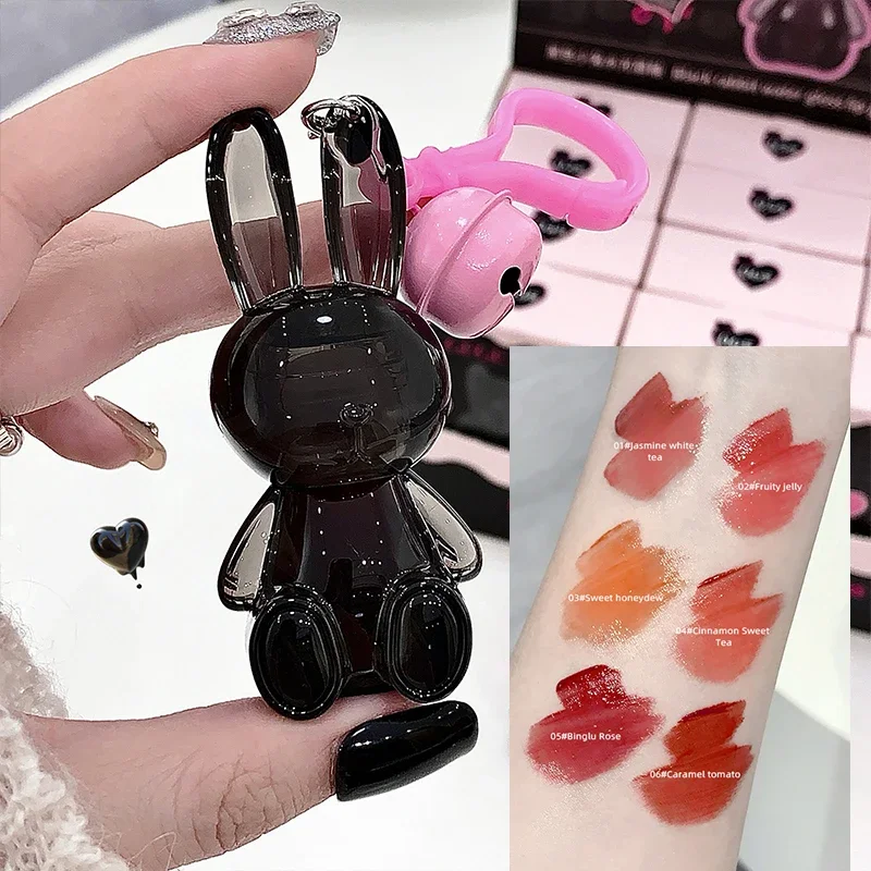 Schwarzer Kaninchen-Wasserglanz-Lipgloss, Spiegelglanz, feuchtigkeitsspendend, für vollere Lippen, getönt, nicht leicht abfärbbar, flüssiges, langanhaltendes Make-up