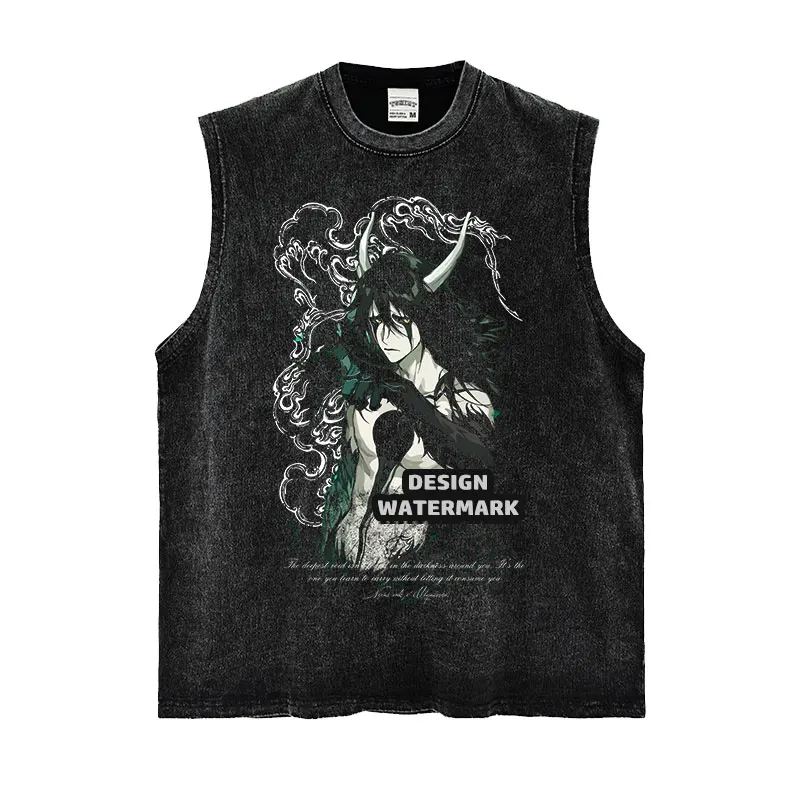 Espada Ulquiorra Cifer T Shirt Anime Tank Tops Bleach Vintage Washed Tops Tees Harajuku Manga Short Sleeve Oversized T-shirt