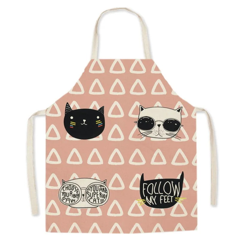 Kitchen cooking baking anti-fouling bib simple cute cat linen apron home cleaning sleeveless apron 68x55cm