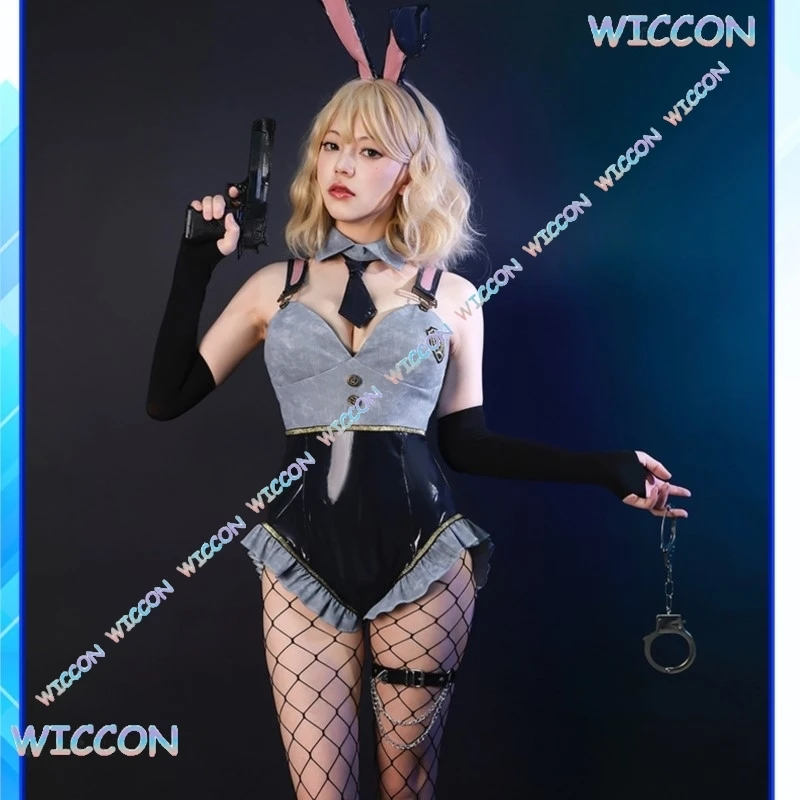 

Original Bunny Girl Cosplay Costume Sexy Jumpsuit Rabbit Police Officer Outfit Halloween Party Stage Performance Roleplay WigSet