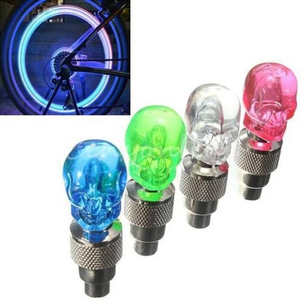 2Pcs/lot Wheel Tire Valve Cap Seal Skull Shape LED Light Lamp Vibration on/Off Fit Bicycle Motorbike Car Universal