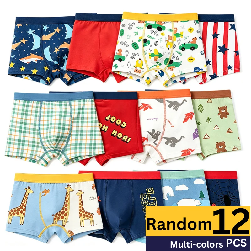 Random 4/8/12 Pieces Children Underwear Milk Silk Fabric Cartoon Hero Character Print Boxers Soft Breathable Boys Boxer Shorts