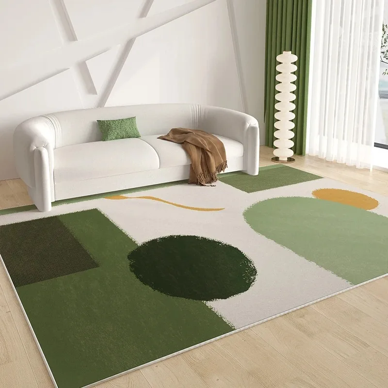 Morandi Green Geometric Round Rug Soft Abstract Brush Stroke Pattern Area Carpet Minimalist Living Room Bedside Decor