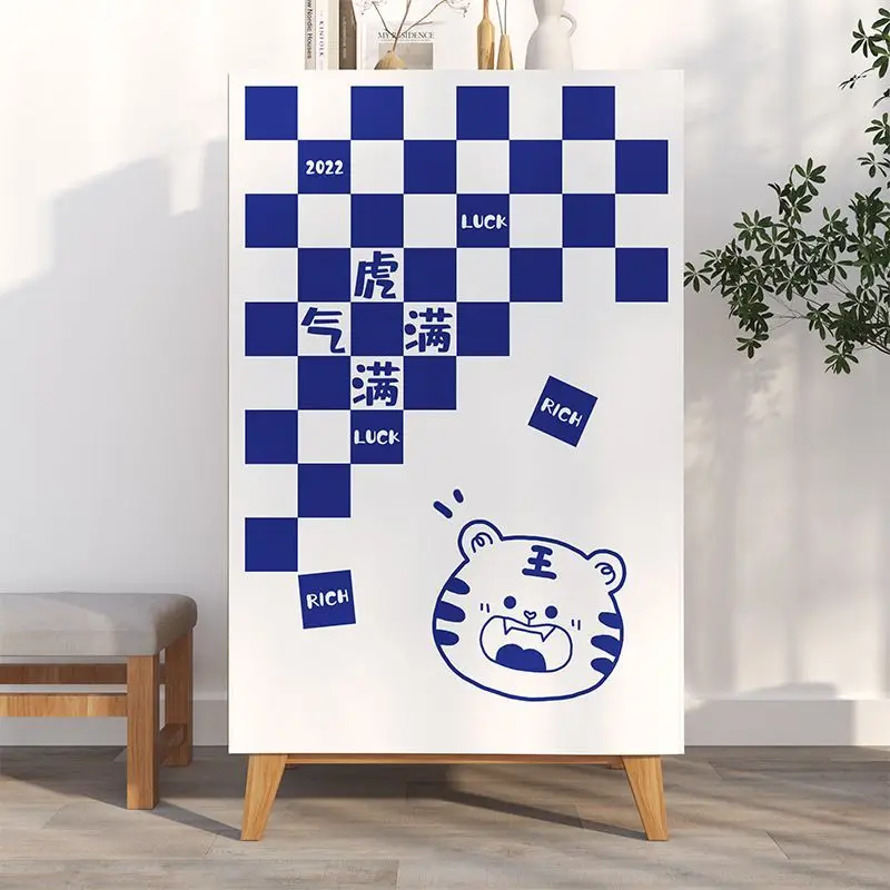 VIKAMA Blue White Checkerboard Tulip Cabinet Curtain Hook&Loop Dustproof Cupboard Cover Ins Decor For Washing Machine Cabinet