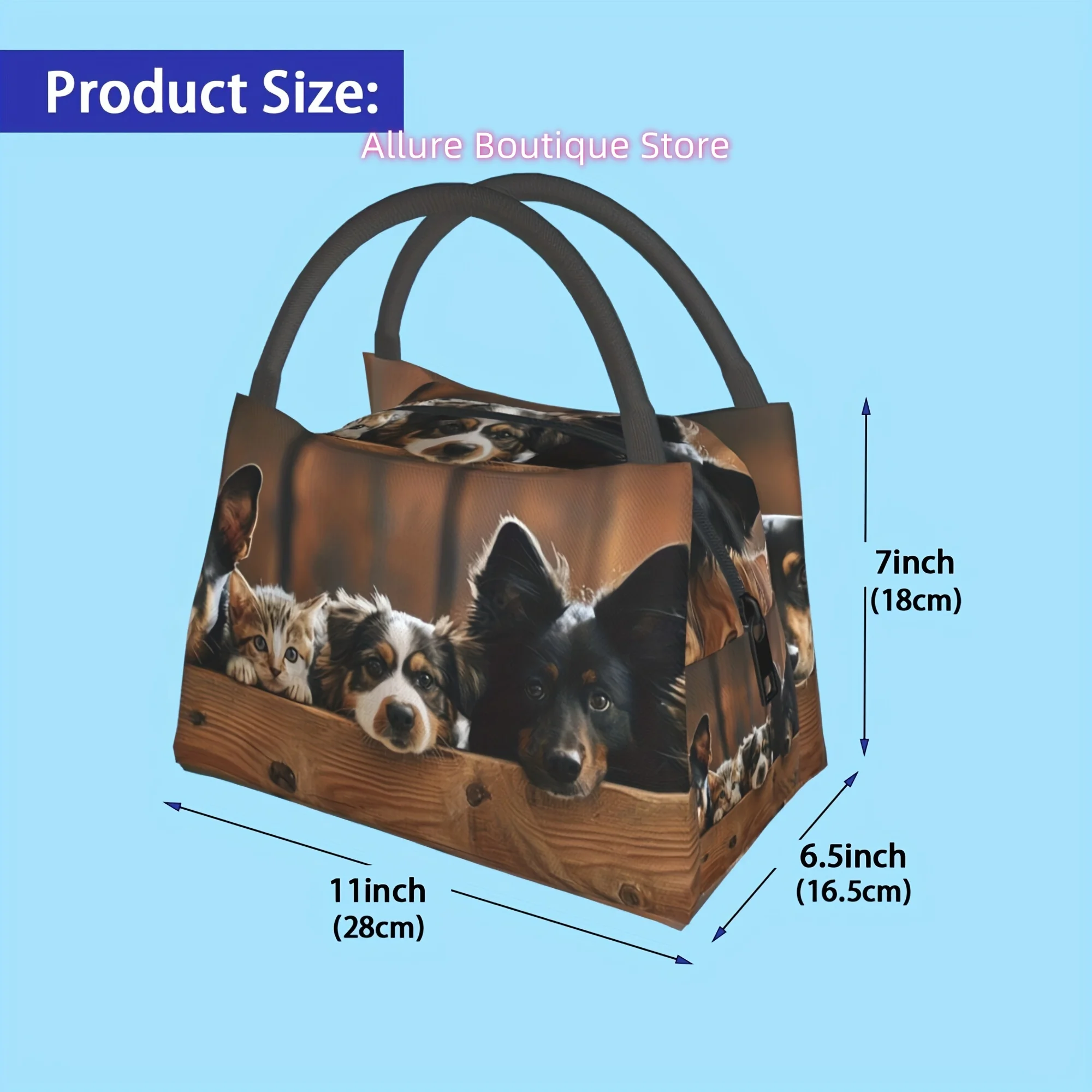 Thermal Lunch Bag for Men and Women, Reusable Large Lunch Handbag with Thermal Sealed Zipper, Cute Cat Dog Portable Lunch Box Co
