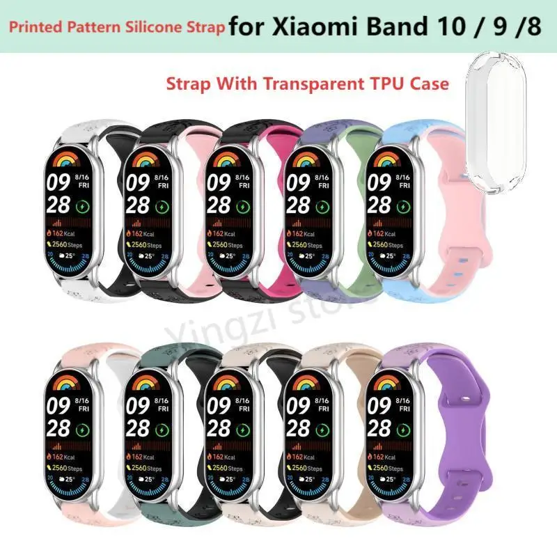 

Flower 3D Engraved Strap + Clear Case for Xiaomi Mi Band 10 9 8 SmartWatch Bracelet Wrist Band10 Band8 Band9 Belt Accessories