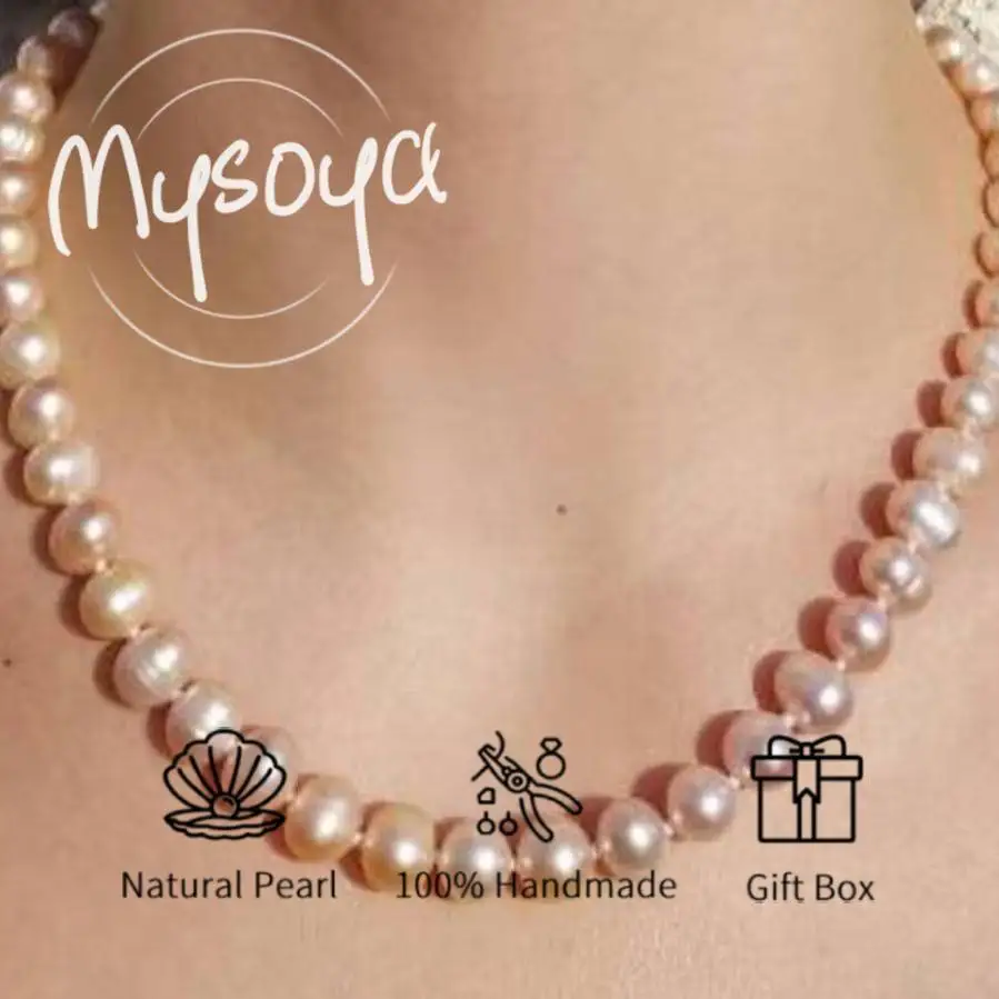 

MYSOYA Pink Freshwater Pearl Necklace 7-8mm with Gift Box Birthday Gift Wedding Jewelry Gift for Him/ Her