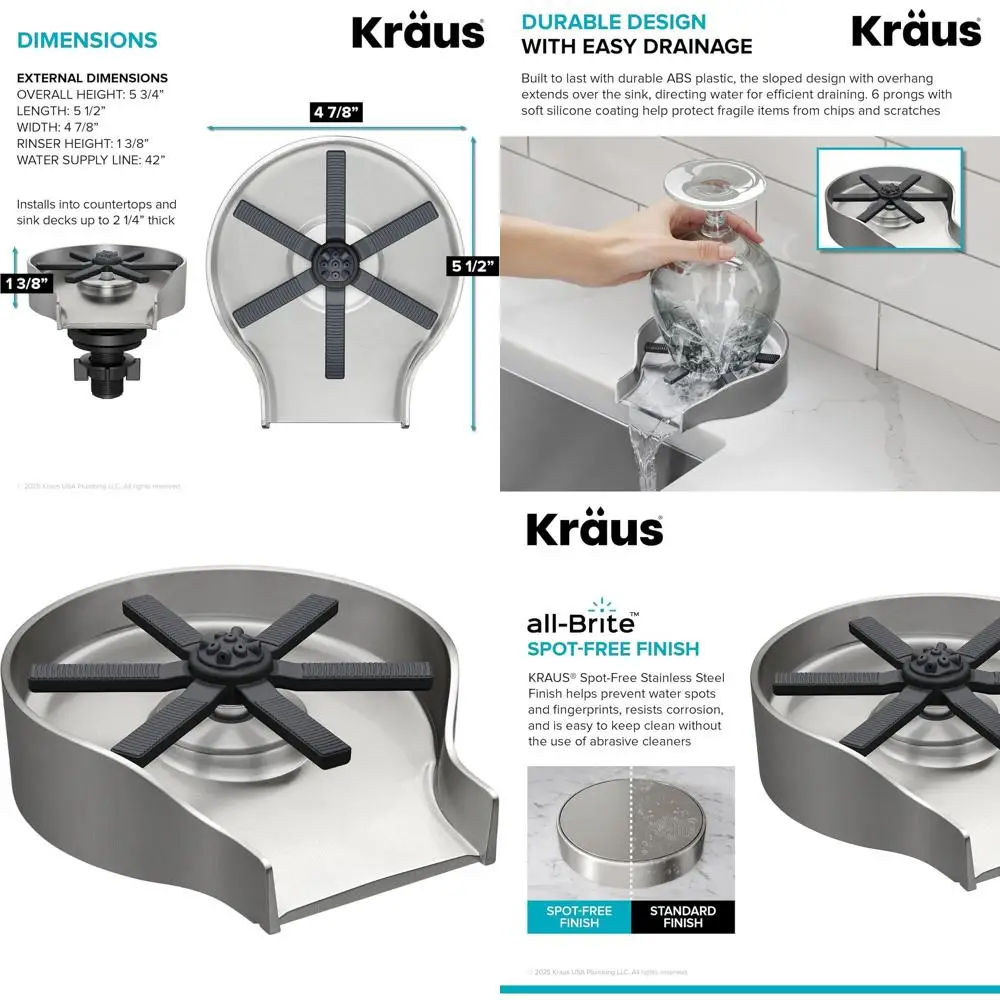

Glass Rinser or Kitchen Sink for Spotless Stainless Steel, Model KGR-500SS