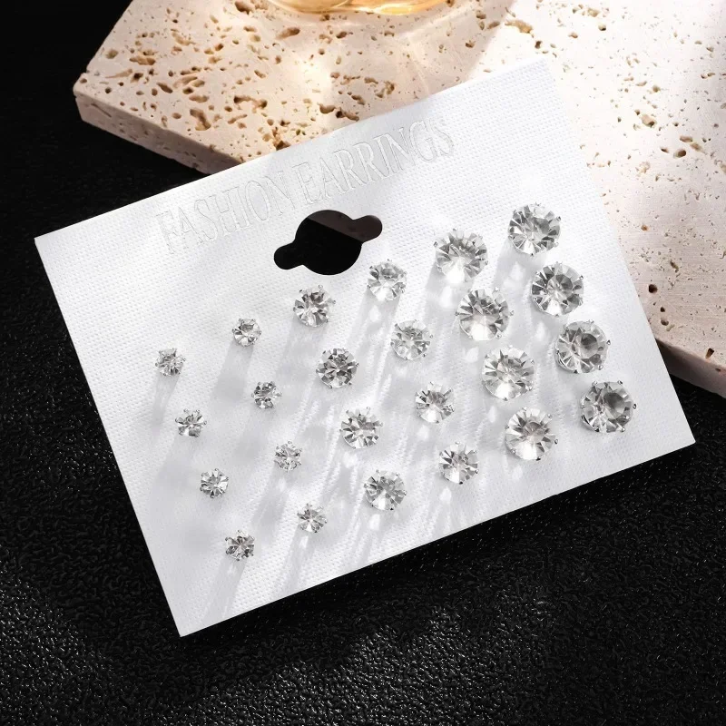 

12 Pair/Pack White Shiny Wedding Stud Earrings Set For Women Men Crystal Jewelry Accessories Oorbellen Jewelry Earrings
