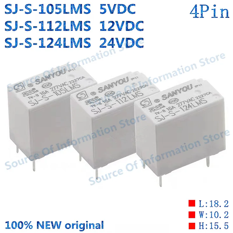 10PCS SJ-S-112LMS 124LMS 105LMS 4Pin 16A277VAC Miniature Power Relay 5V 12V 24VDC 100% New original