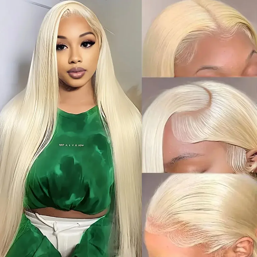 

220Density 13x4 Lace Front Wigs Human Hair Straight 613 Blonde Pre Plucked With Baby Hair Transparent Lace Frontal Wig For Women