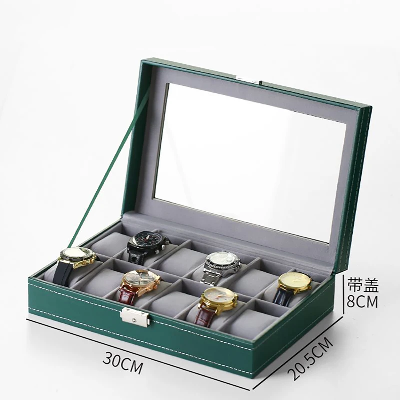 กล่องนาฬิกาหนัง PU แบบมีช่องใส่นาฬิกาสำหรับผู้หญิงเกรดสูง3/6/10/12สีเขียว/เทา