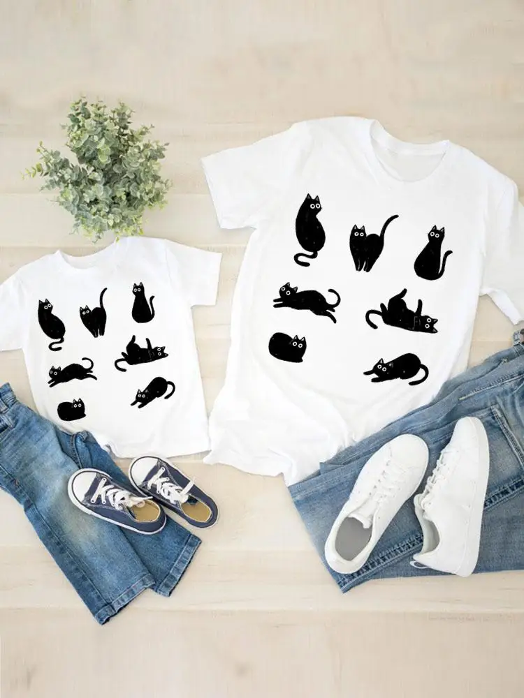 

Clothing Women Kid Son Child Summer Family Matching Outfits Cat Animal Mom Mama Mother Graphic Tshirt Tee T-shirt Clothes