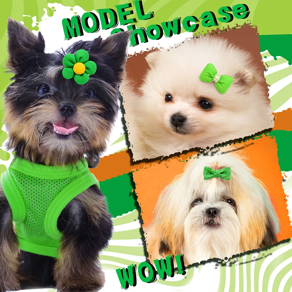 New Puppy Bows 10/20/30PCS St. Patrick's Day Dog Bows With Rubber Bands Green Style Cat Bowknots Handmade Pet Supplies For Dogs