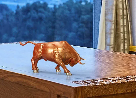 28CM Original Lucky cattle home Business equity market Wall Street cattle Money Drawing FENG SHUI Charging Bull bronze sculpture