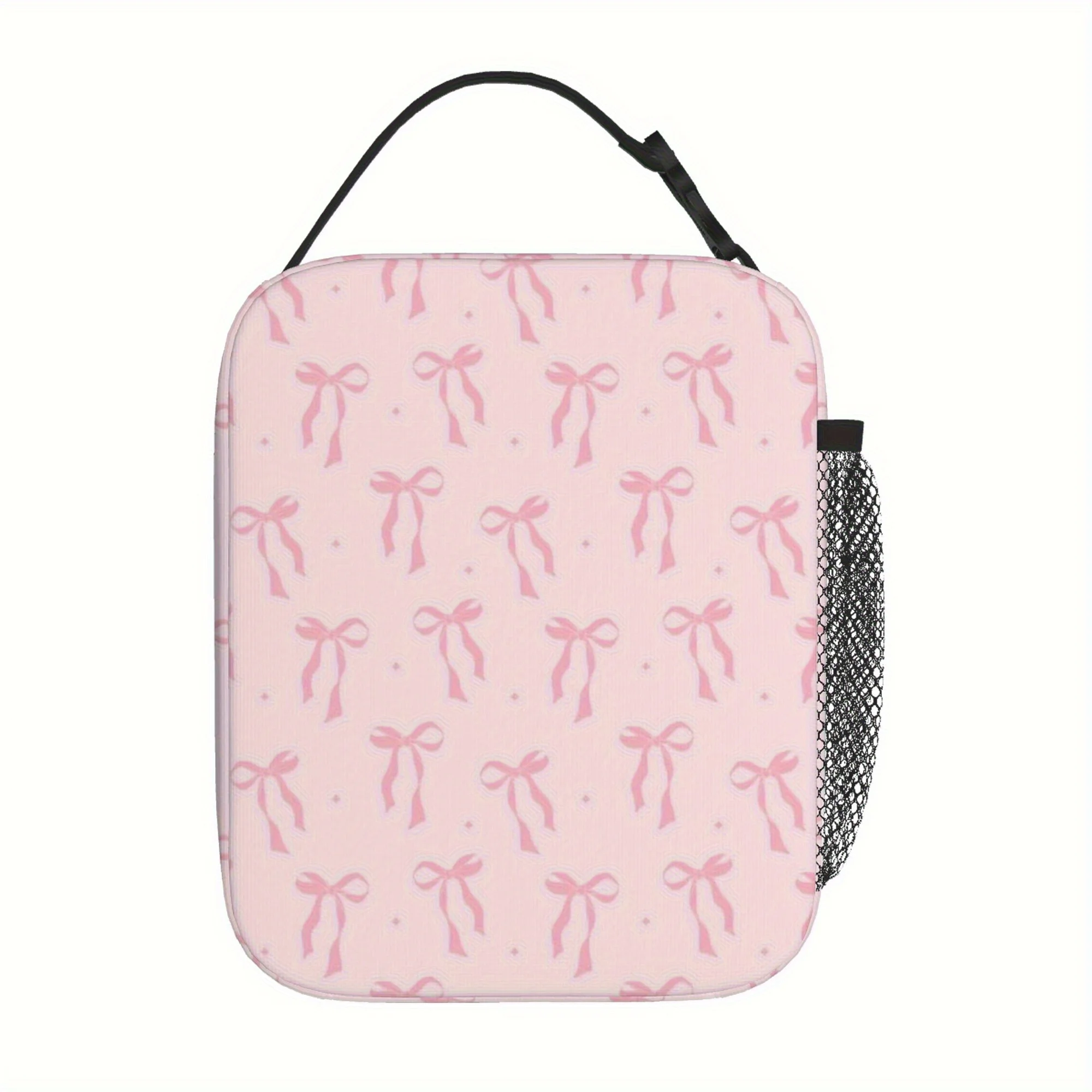 Pink Bows Design Insulated Lunch Box Portable Lunch Bag with Detachable Handle Reusable Lunchbox for Boys Girls Men Women