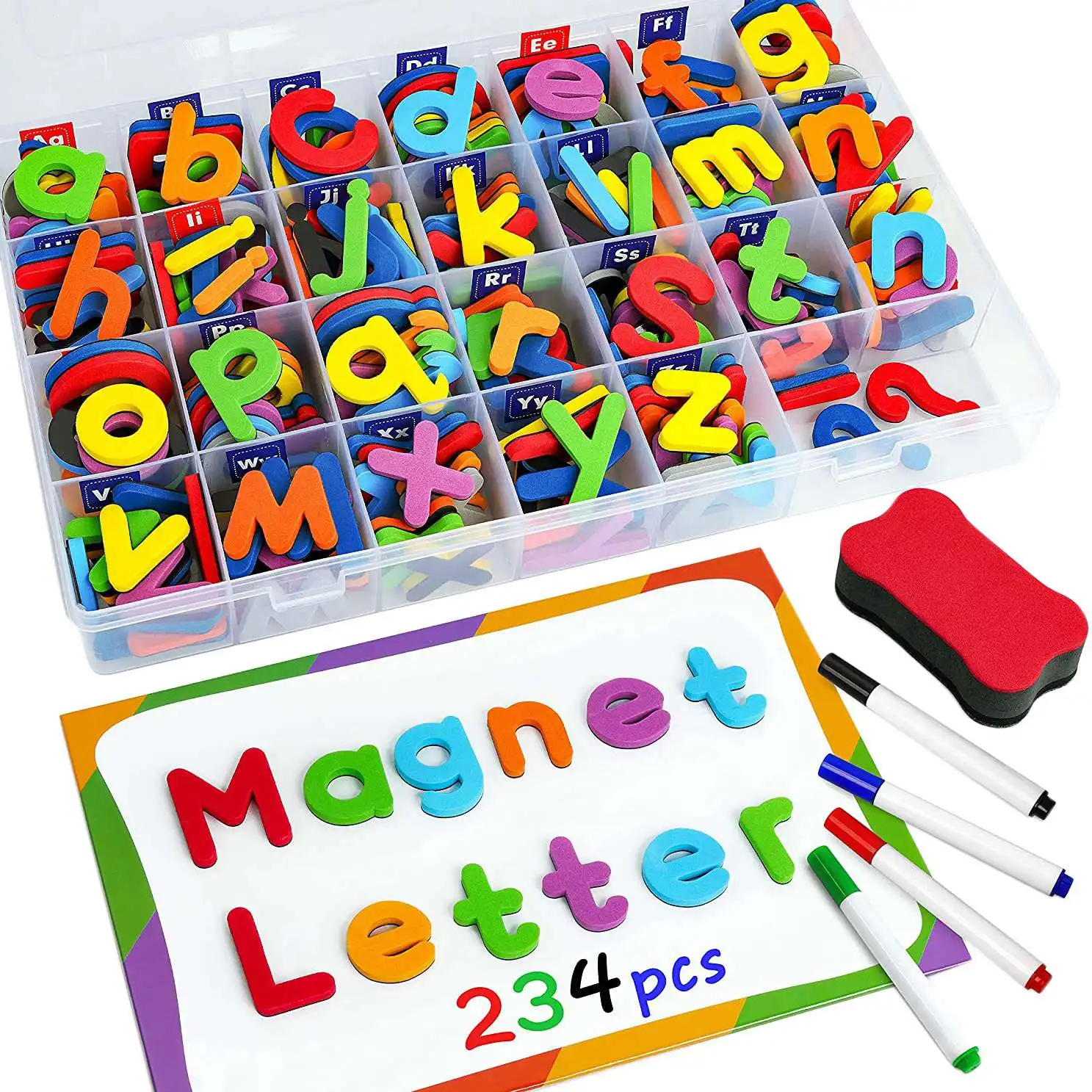 244 Pcs Magnetic Letters Numbers Set, Uppercase Lowercase Foam Alphabet ABC 123 Fridge Magnets, Educational Toy Set