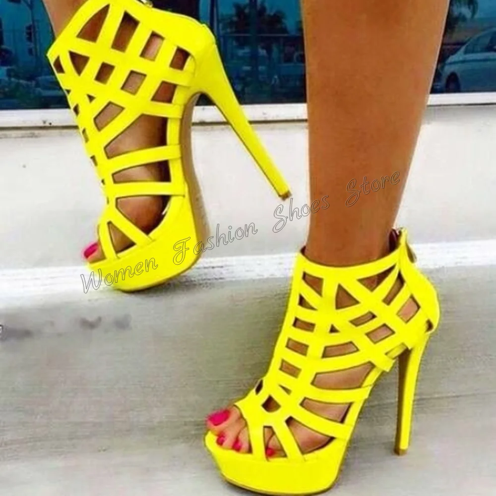 Green Platform Cut Out Sandals Thin High Heels Back Zipper High Heel Shoes for Women Party Heels 2024 New Zapatos Para Mujere