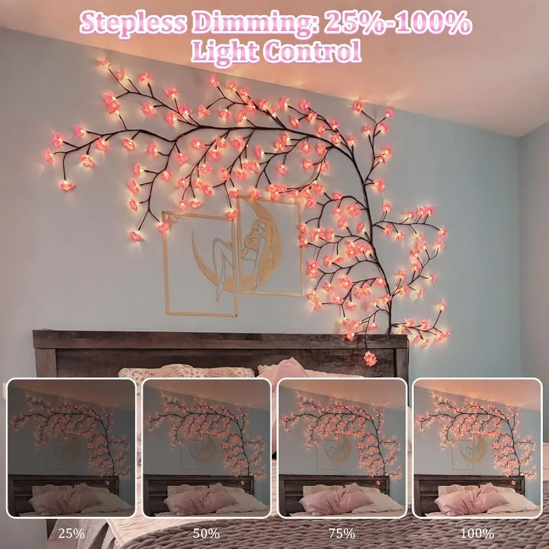 LED Cherry Blossom Tree Branch Lights 8 Modes Artificial Pink Cherry Blossom Garland with Remote ，for Bedroom and Wall Decor