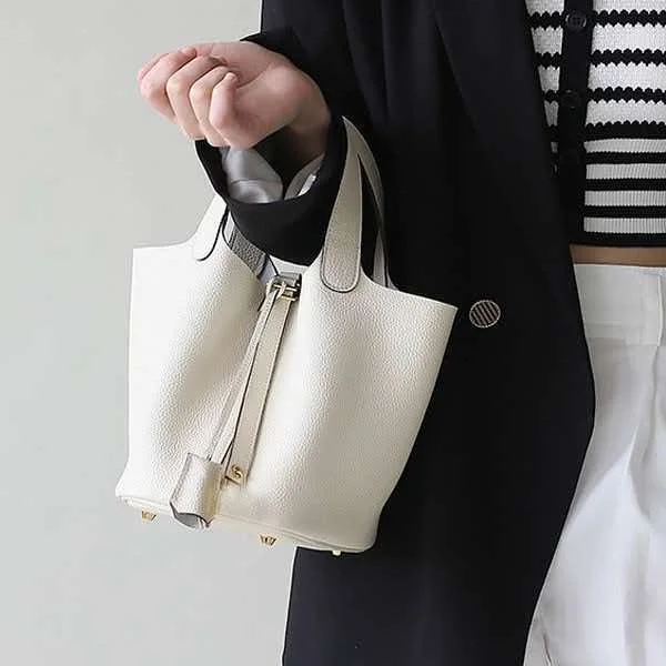 Leather Vegetable Basket, Women's Bag, Bucket Bag, Large Capacity Handbag, High-End Feel, Top Layer Cowhide