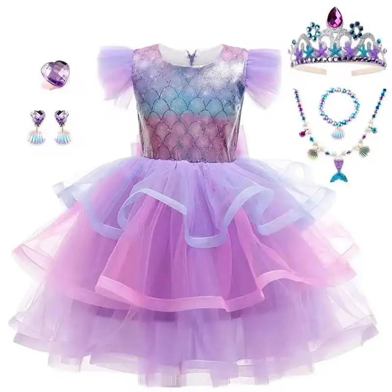 

Carnival Girls Mermaid Cosplay Costume Kids Baby Colorful Tutu Dress Ballet Clothes Birthday Party Princess Layered Bow Dress