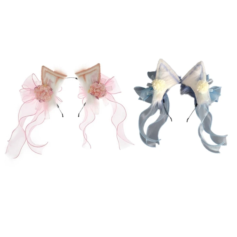 Cosplay Ear Hairband with Flower Woman Teens Headband for Chinese Enthusiasts Anime Theme Gatherings Dropship