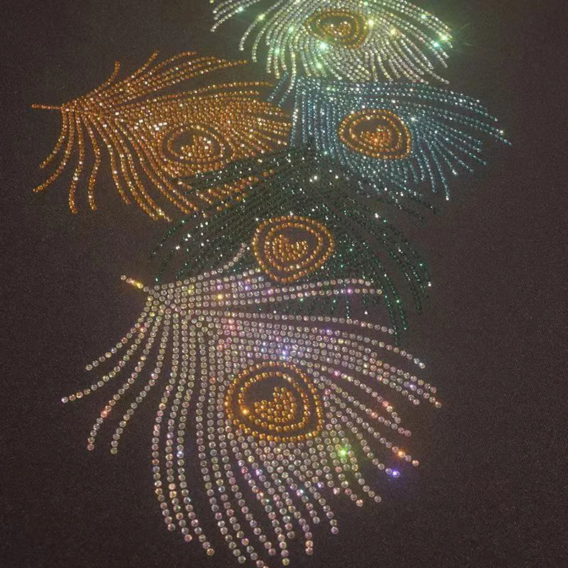 Peacock Feather Embellishments: Shimmering Diamond Decorations for Clothing, Curtains, and Pillows - Hot Press Printable Design