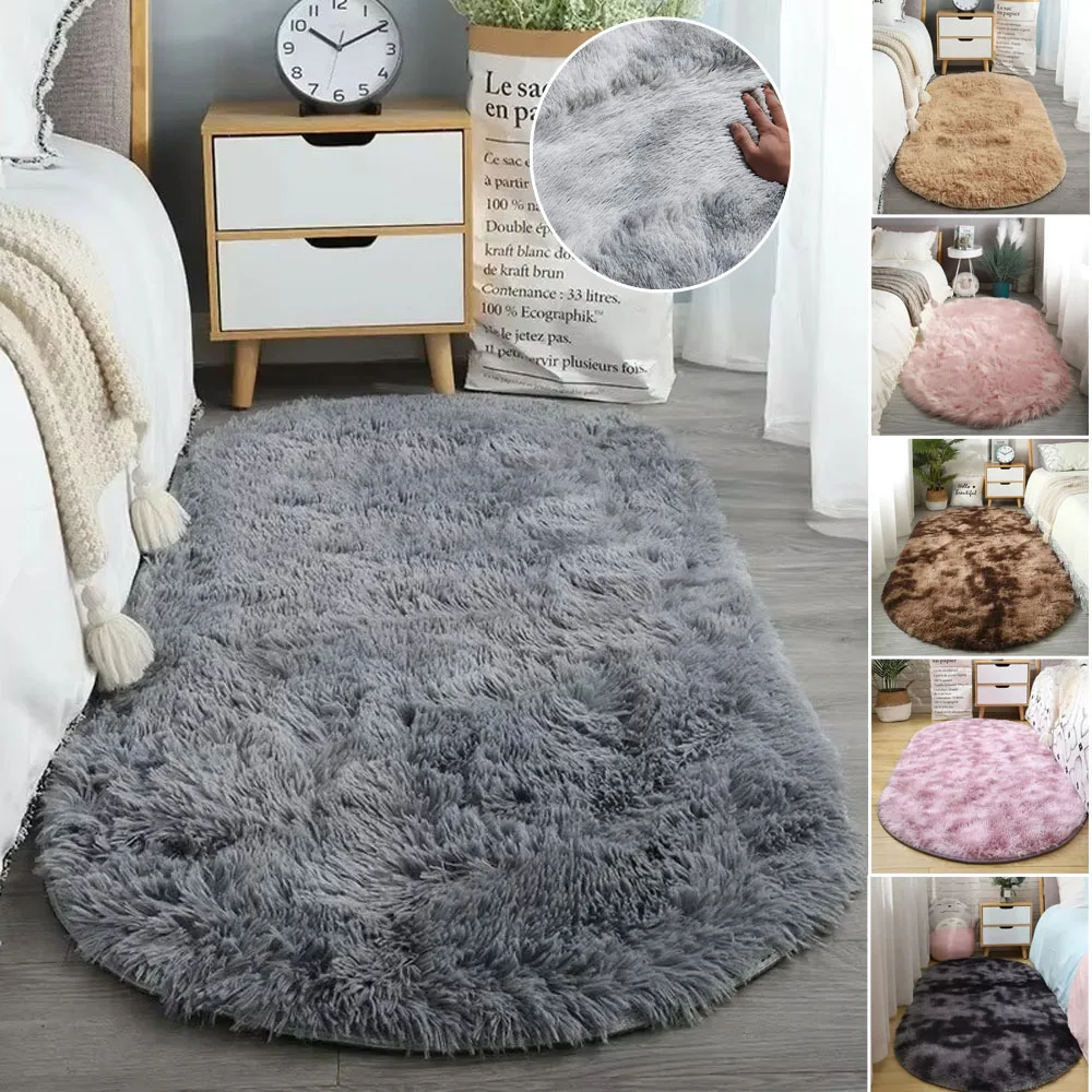 1PC Oval Non-Slip Fluffy Plush Rugs Comfortable Soft Home Living Room Decoration Suitable for Bedroom Living Room Alfombra러그 카페트