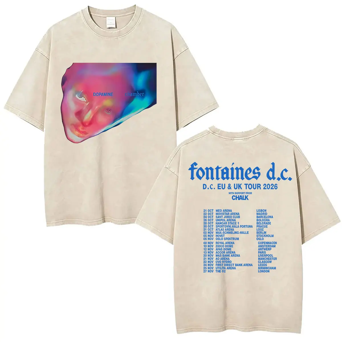 Fontaines D.C. DOPAMINE Chamber Tour 2026 Vintage Washed T Shirt Men's Fashion Hip Hop Rock Pop Short Sleeve T-shirt Streetwear