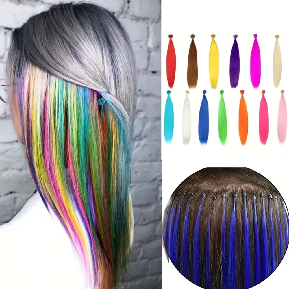 40cm Rainbow Synthetic I-Tip Keratin Fusion Hair Extensions Wigs 10roots/pack Crochet Straight hair Hairpieces wigs Accessories