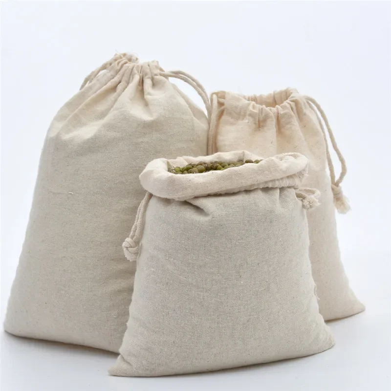 5pcs/lot Natural White Cotton Cloth Storage Bags with Drawstring Wedding Party Gift Packaging Pouch Shop Dust Bag 7x9cm Beige