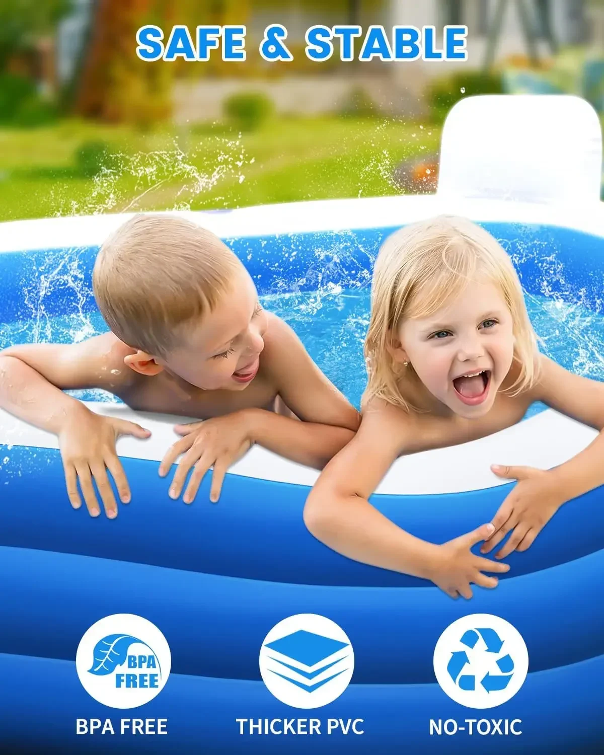 Inflatable Swimming Pool with Pump, Oversized Thickened Blow-Up Pool for Kids, Family, Pools for Outdoor, Backyard, Indoor