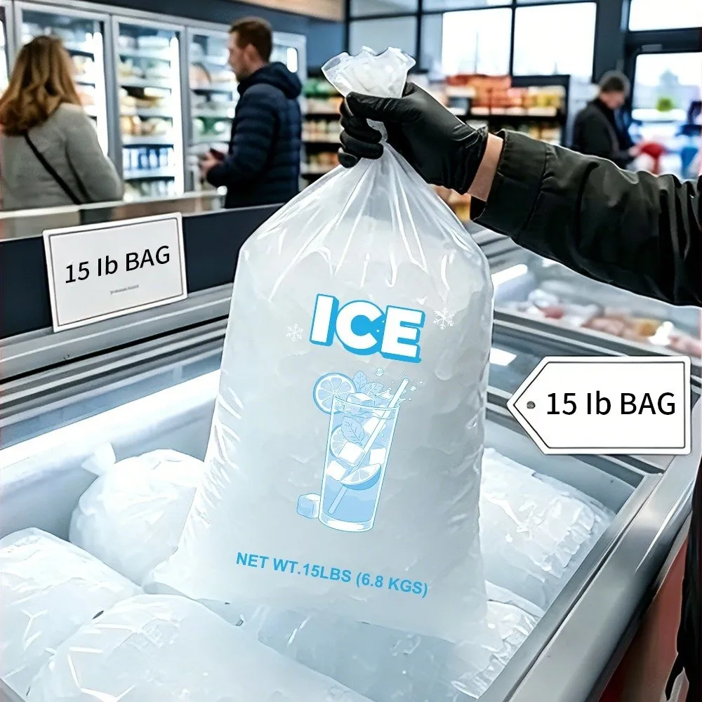 PE Drawstring Ice Bags Anti-Freezing Large Capacity Ice Storage Bags Thicken Reusable Ice Freezer Bags