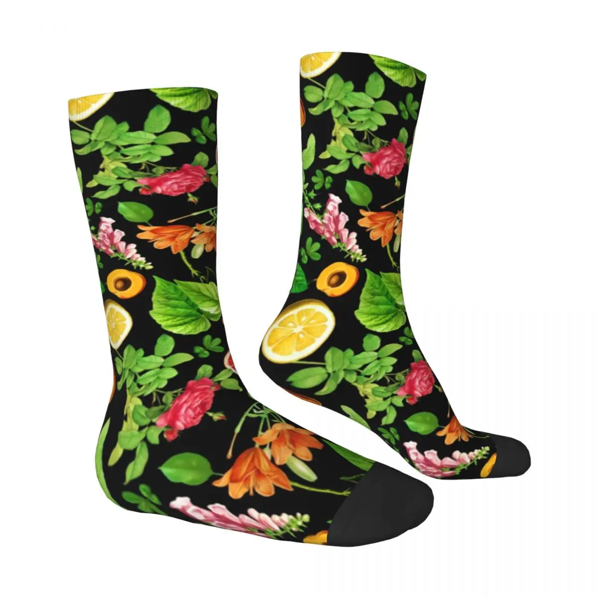 Colorful Fruit Print Socks Green Leaves Korean Stockings Autumn Non Slip Women Socks Medium Soft Design Outdoor Socks