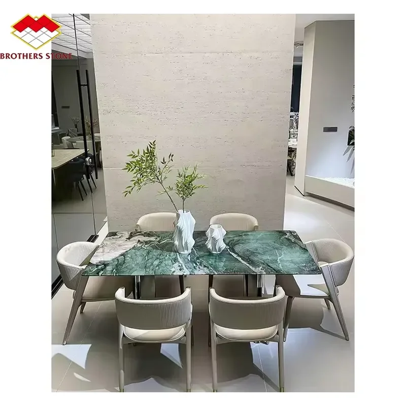 Brothers Stone Green Marble Quartzite Coffee Table Customized Polished Dining Table Set Home Furniture