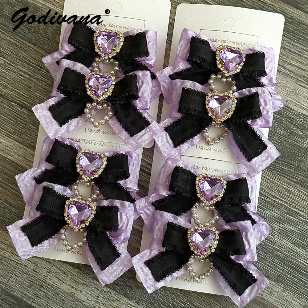 

Lolita Barrettes Black Purple Headwear Mine Bow Hair Double Ponytail A Pair of Hairclips Tiaras For Girls Headdress Accessoires