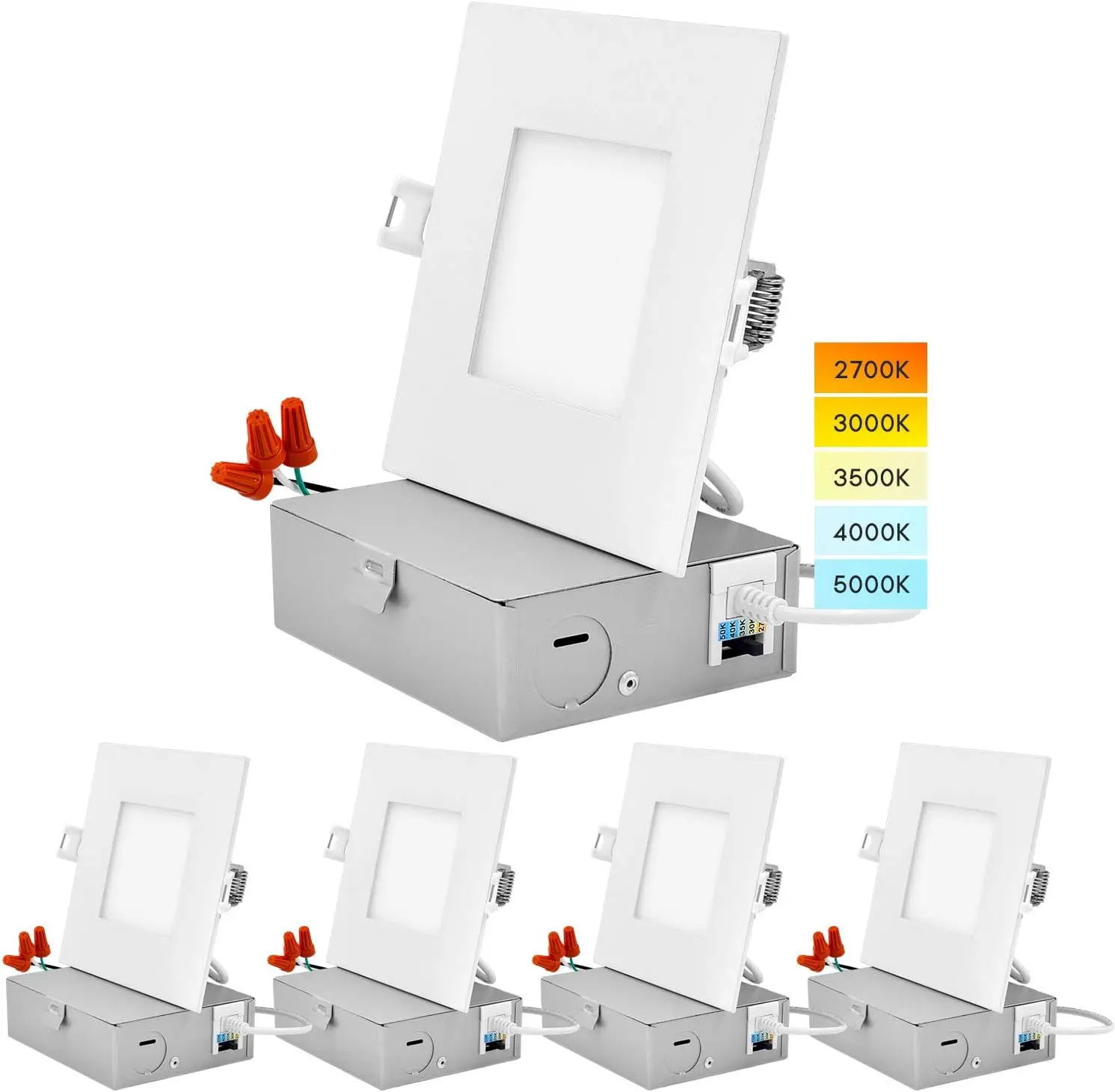 4 Inch Ultra Thin Square LED Recessed Lighting, 5 Color Temperature Options 2700K - 5000K