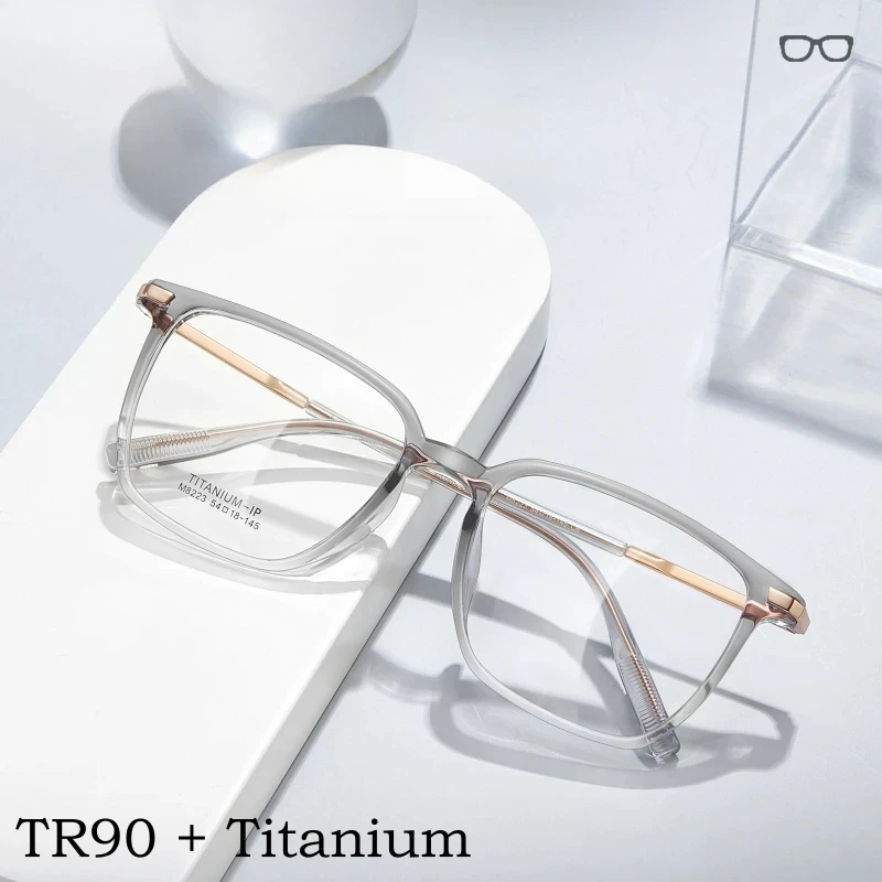 

Ultralight Square Eyeglasses TR90 Pure Titanium Flexible Frame Big Face Fashion Optical Prescription Glasses for Women And Men