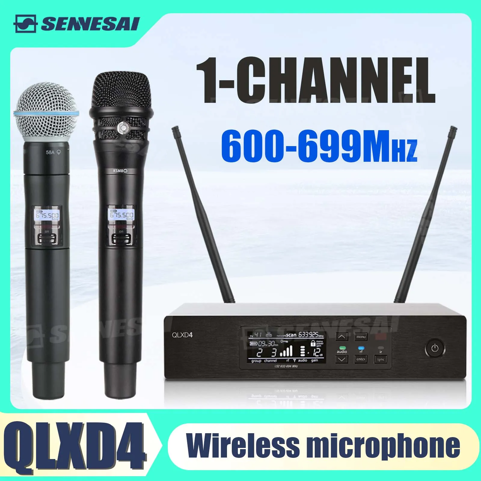 High Quality！QLXD4 BETA58 UHF Profeesional Wireless Microphone System，Stage Performances Singing Party Handheld Dynamic Mic