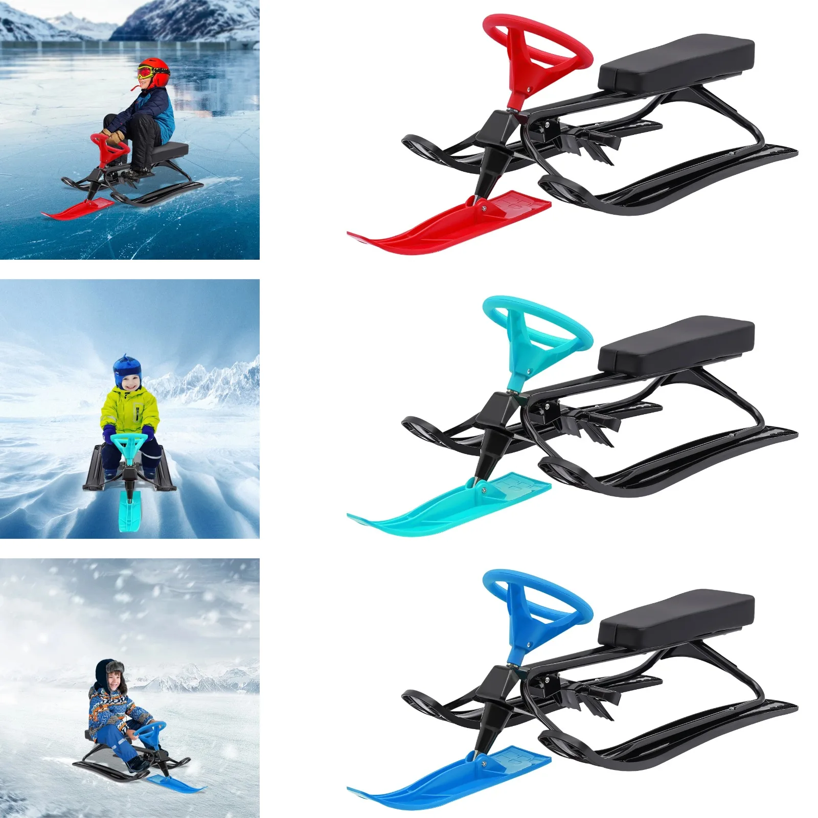 

Детские санки-слайдеры в стиле картинга с ручными тормозами, выдерживающие до 100 кг, подходят для детей от 3 до 15 лет для зимних развлечений на улице.