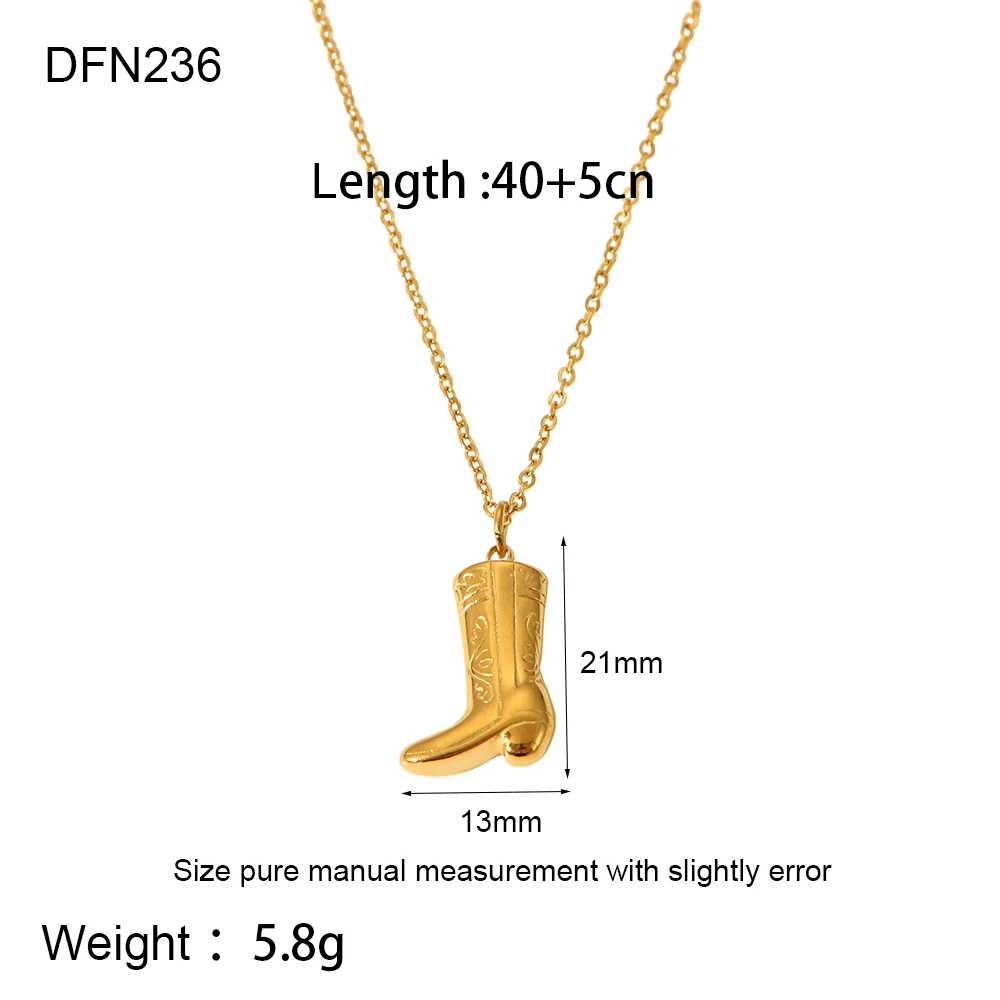 Stylish 18K Gold Plated Stainless Steel Cowboy Boots Pendants Earring Necklace for Women Waterproof Jewelry Gift