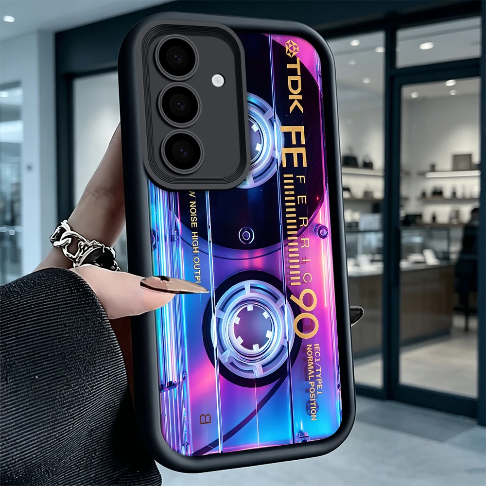 Funda Protectora para Teléfono con Diseño de Cinta de Casete Neon TDK para Samsung Galaxy S26 S25 S24 S23 S22 Ultra FE A17 A27 A57 5G, Protección de Cámara, Cubierta Trasera