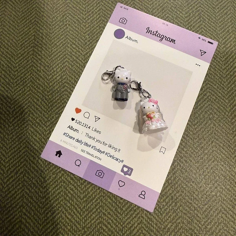 2 Stück Hello Kitty Schlüsselanhänger, süßer Katzenanhänger, Handyanhänger, Hochzeitsbegleiter, Geschenk für Paare – Detail 5