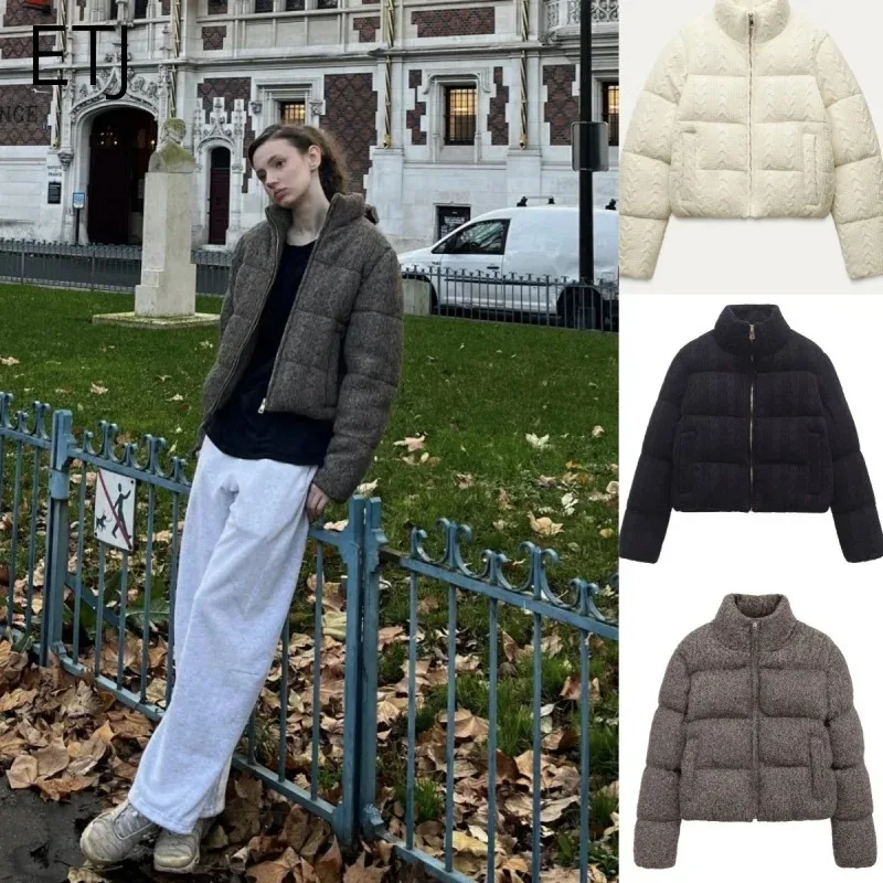 

Новая женская теплая вязаная куртка-пальто из плотного хлопка с высоким воротником, элегантная, белая, коллекция Зима 2026